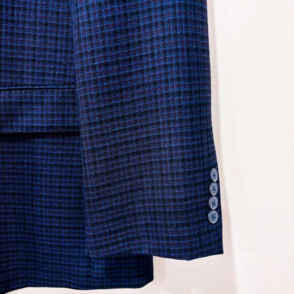ALFRED SUNG Navy plaid wool blazer | Tailored classic mens jacket | 48 Long * - Picture 5 of 7